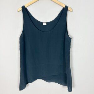 Poetry Navy Silk Shell Tank Top Tiered Asymmetric Classic Old Money Size 14 Wome